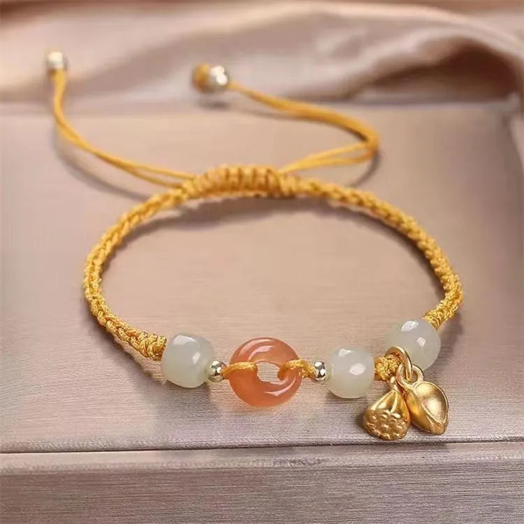 Hetian jade peace buckle bracelet with constellation design on blue strap
