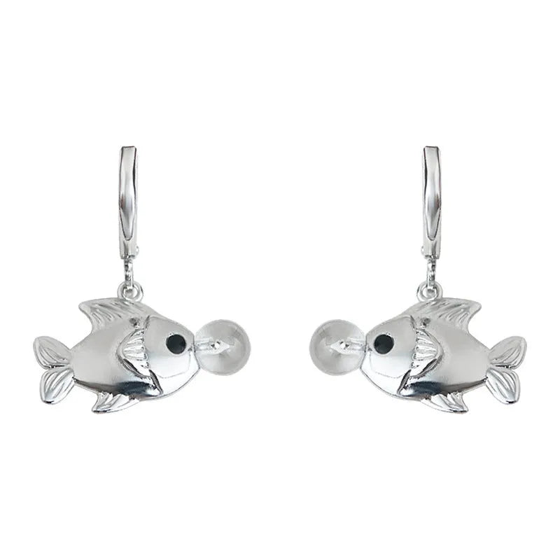 A pair of copper bubble fish earrings with electroplating, showing animal design in a sweet cool style.