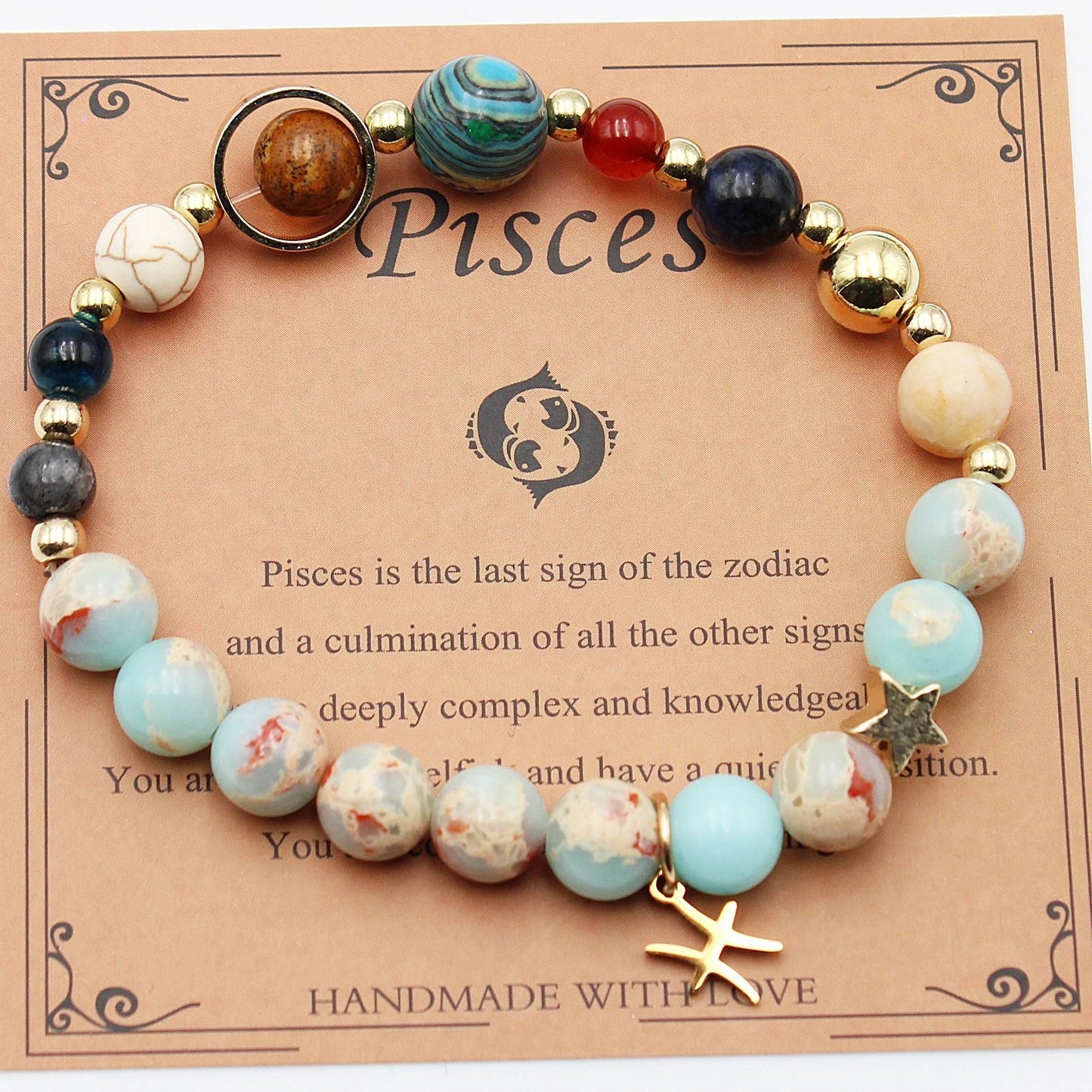 Handcrafted zodiac bracelets with natural stone beads and constellation designs