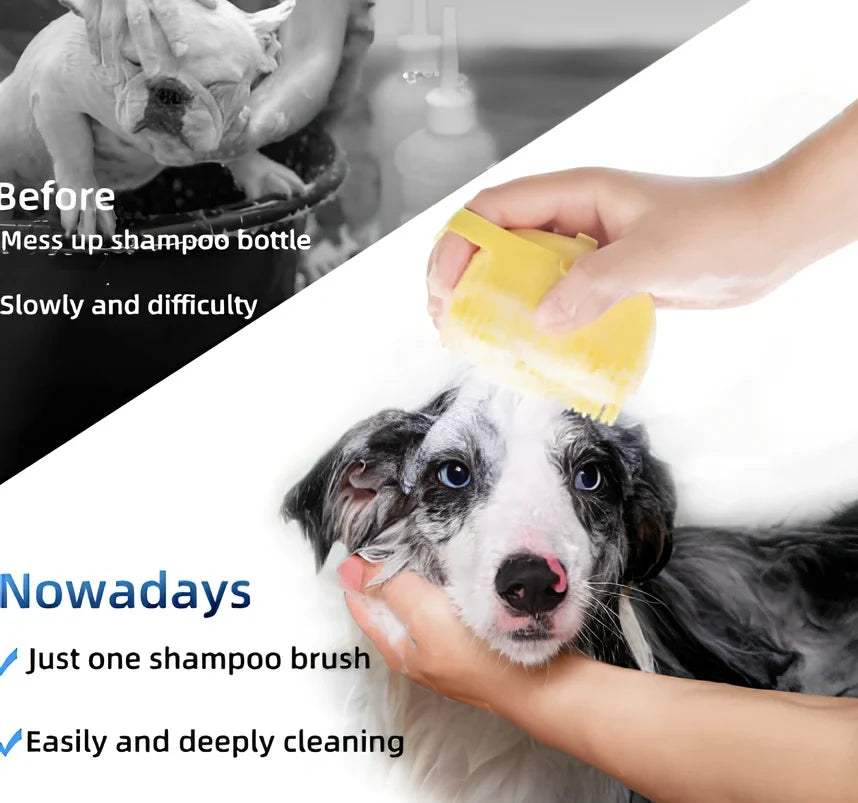 Yellow silicone shower brush with 45cm handle and 10cm x 8cm brush head containing 3,000 bristles