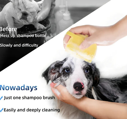 Yellow silicone shower brush with 45cm handle and 10cm x 8cm brush head containing 3,000 bristles