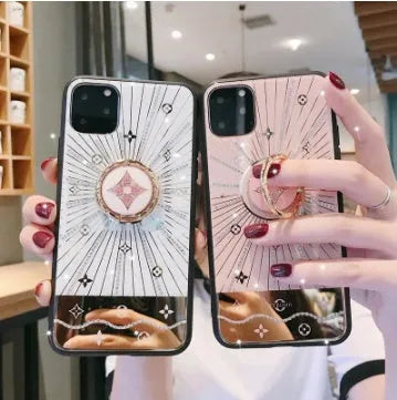 iPhone Compatible Luxury Diamond With Gold Ring Stand Holder for Smartphones Including iPhone 11 Pro, iPhone XS, iPhone 8, iPhone 7 Models in Rose Gold or White Gold Colour