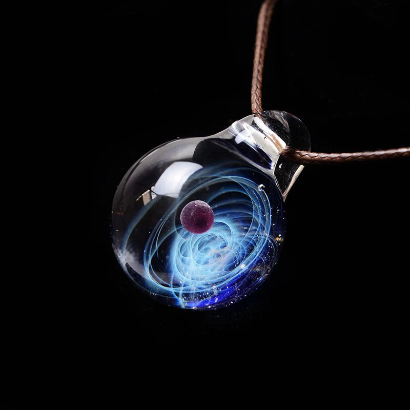 Cosmic Nebula Pendant Necklace featuring a unique blue starry sky design