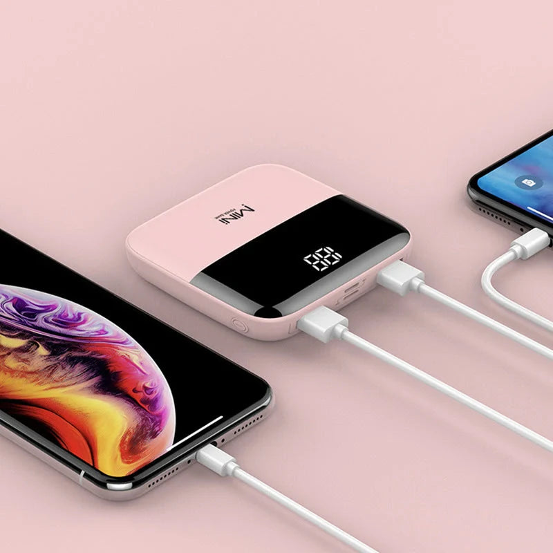 10000mAh Mini Power Bank in various colors with USB Type-C and Micro USB inputs