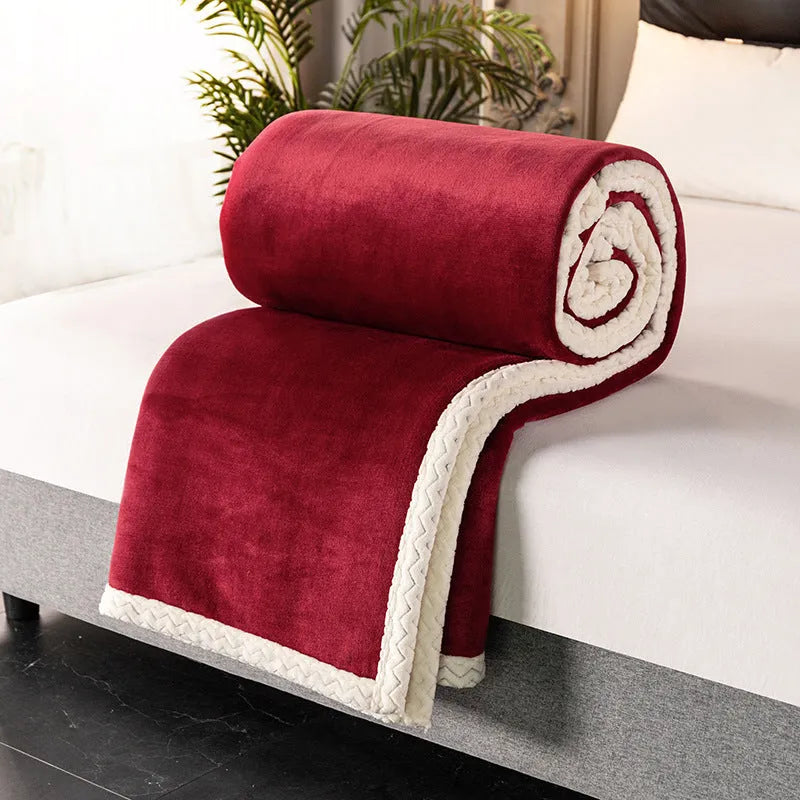 A thick, plain coral fleece blanket in a choice of colours, folded to show its texture.