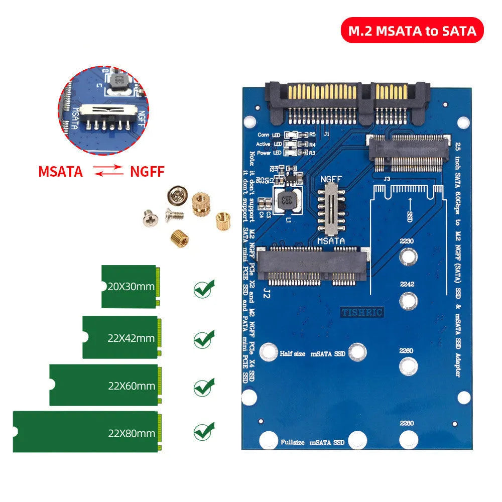 SATA3 to M.2 NGFF mSATA SSD conversion adapter board measuring 50mm x 30mm with gold connectors