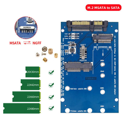 SATA3 to M.2 NGFF mSATA SSD conversion adapter board measuring 50mm x 30mm with gold connectors