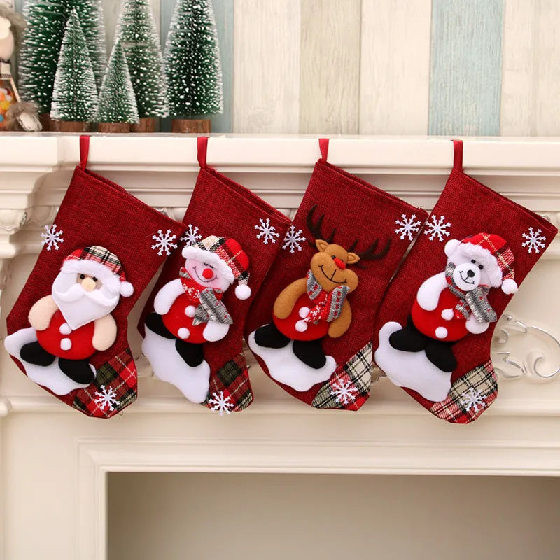 Christmas hanging gift bag socks for decorations in festive designs including bears, deer, snowmen and old man characters - ideal for gifting to friends, children and classmates during the Christmas season