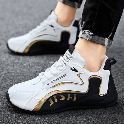 Stylish lace-up sneakers with colorblock design, breathable mesh, and non-slip sole for active men