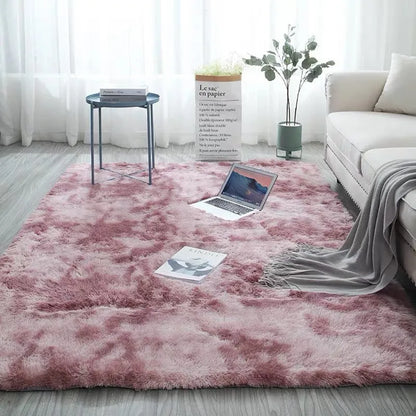 Long pile tie-dyed gradient polyester carpet showing abstract colour transition