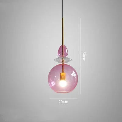 Glass chandelier with adjustable height for bar counters, showing 200mm diameter round lamp