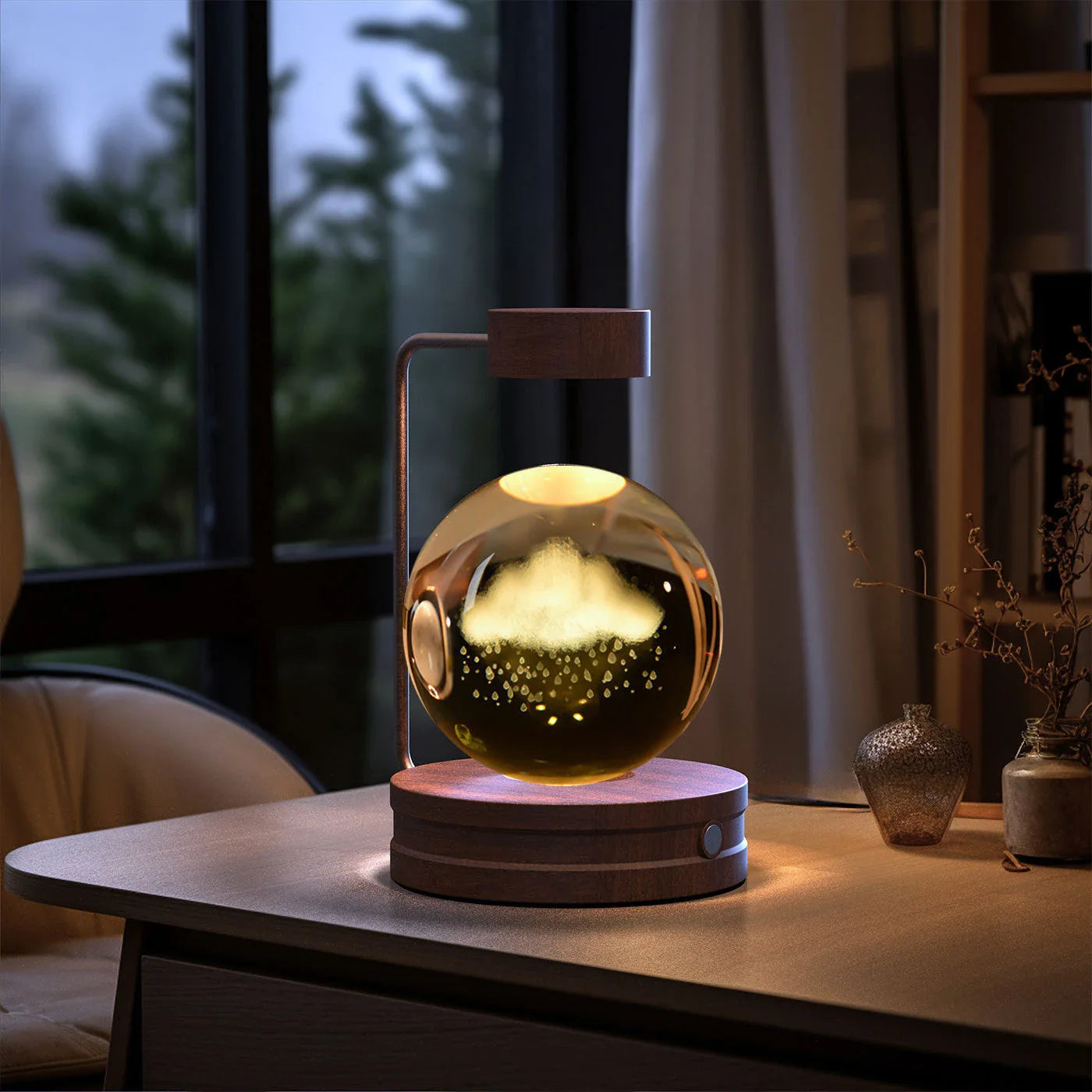 Crystal Ball Cosmic Dinosaur Indoor Night Light with USB Power and Warm Bedside Lighting