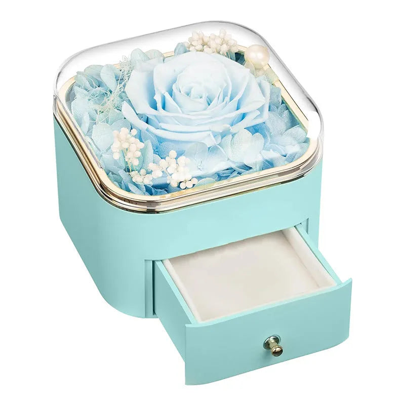 Valentine's Day rose flower drawer jewellery box with preserved eternal flowers and love crystal necklace gift set