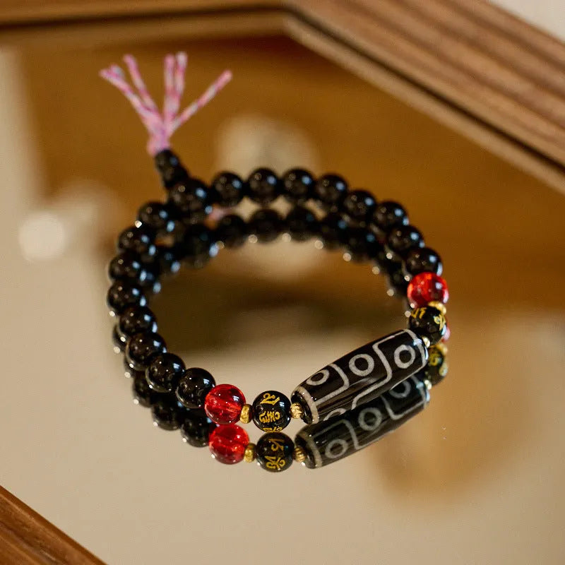 Tibetan ethnic style dzi bead agate bracelet with 8mm geometric beads in handcrafted construction