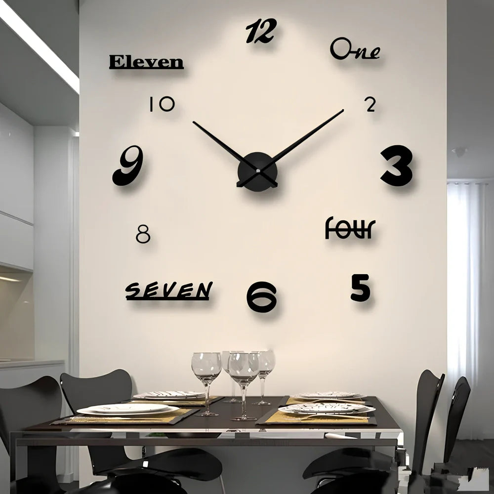25-inch solar wall clock with laser-engraved markings and European round design in black finish