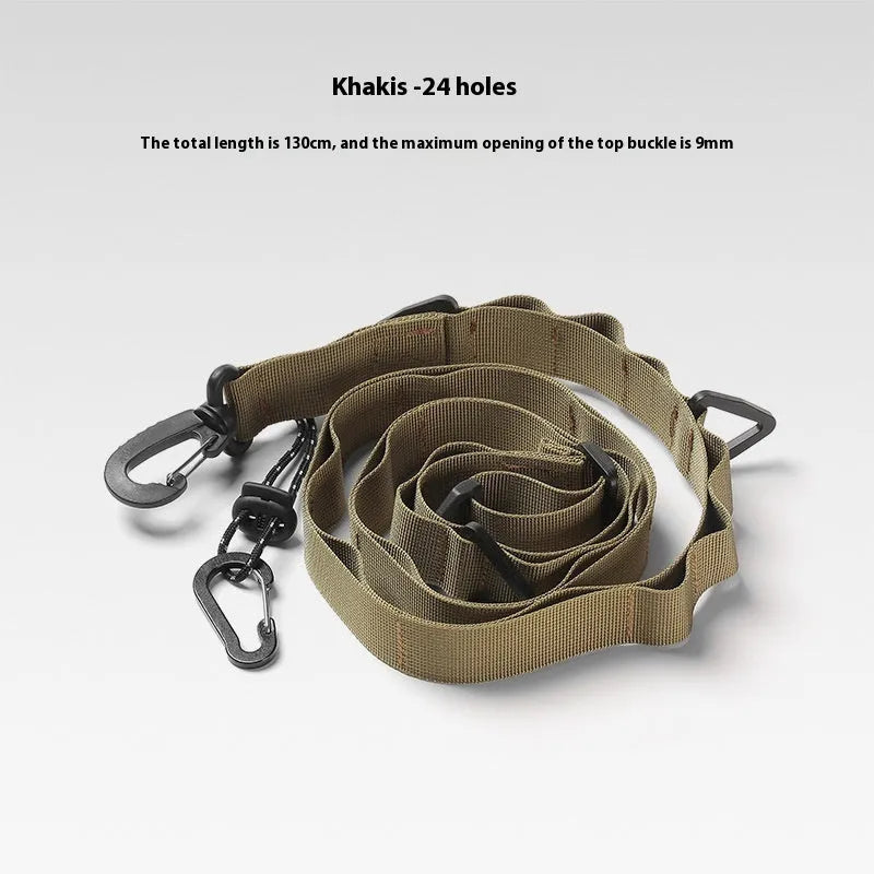 Black outdoor hanging rope clothesline storage belt showing 130cm length for drying and organising