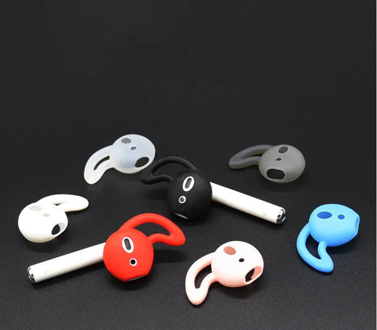 Silicone ear caps for Apple AirPods wireless earphones in multiple colours showing left and right ear options