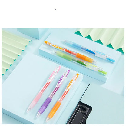 Set of six Official Direct Juice Baiguole gel pens with 0.5mm tips, showing metallic, tender, or conventional colour options.
