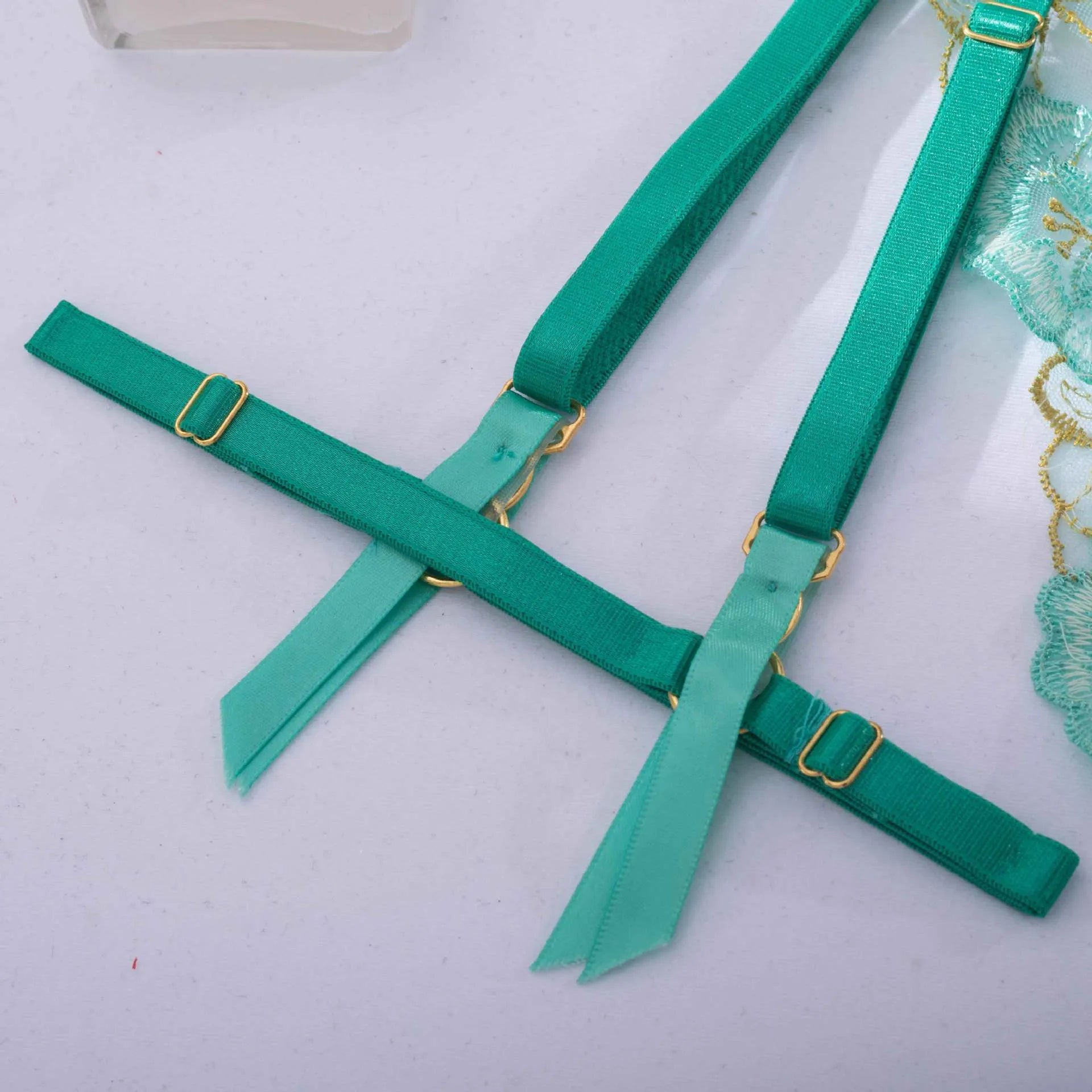 Women's light green embroidery bra set with three-point design