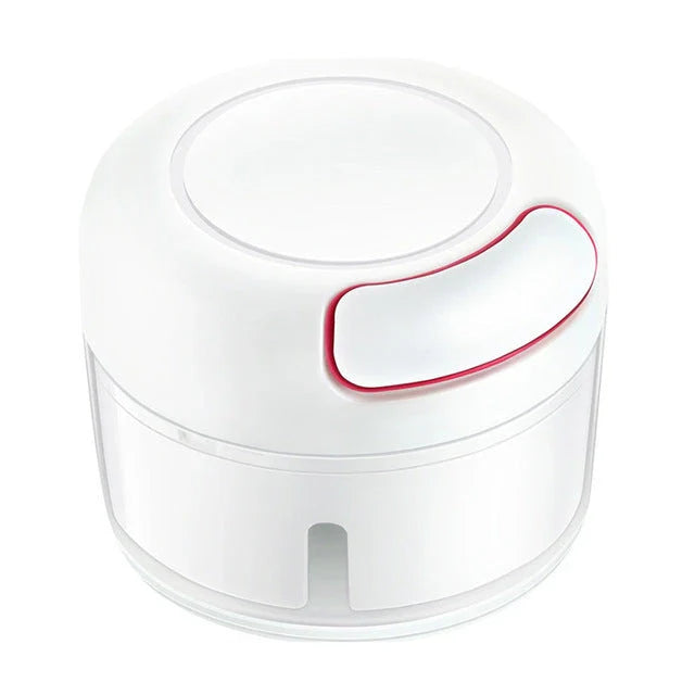 A versatile manual food chopper with self-locking blade mechanism, suitable for chopping a variety of ingredients in the kitchen.