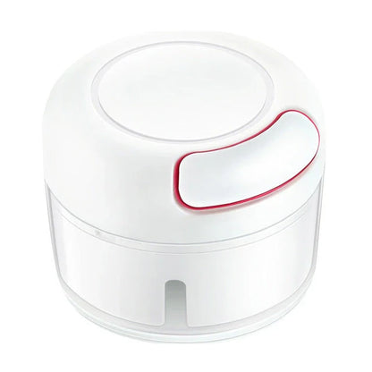 A versatile manual food chopper with self-locking blade mechanism, suitable for chopping a variety of ingredients in the kitchen.