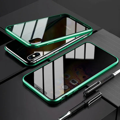 Anti-peeping magnetic clamshell phone case for Samsung Galaxy with double-sided glass protection in solid colour options