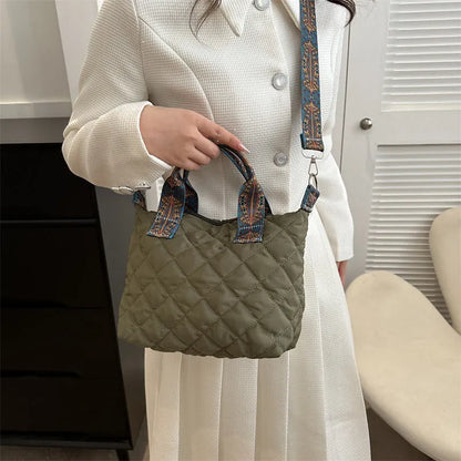 Oxford cloth shoulder messenger bag in horizontal square shape with single strap and sandwich pocket
