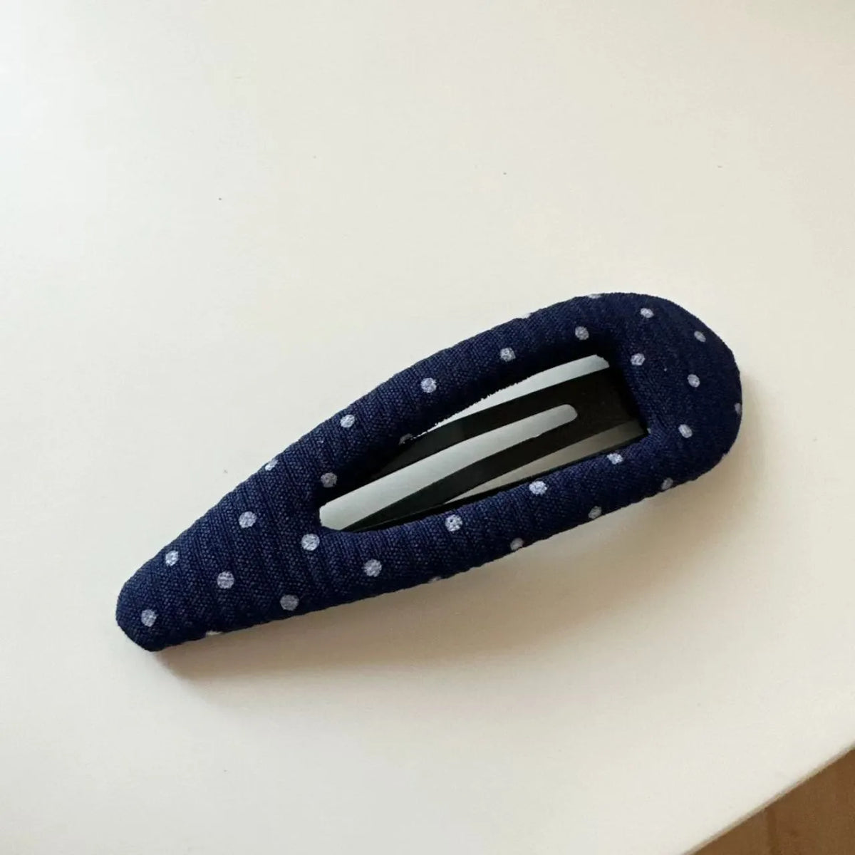 French retro style barrettes in dark denim and polka dot triangle or water drop designs for women