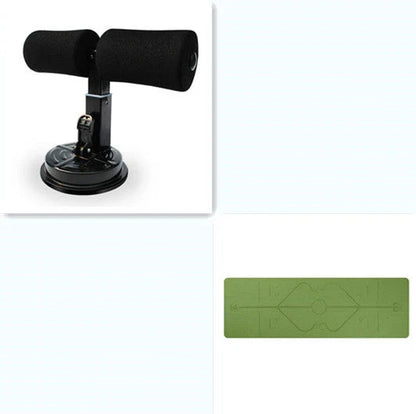 Compact sit-up strength trainer with steel springs and foam padding for home fitness