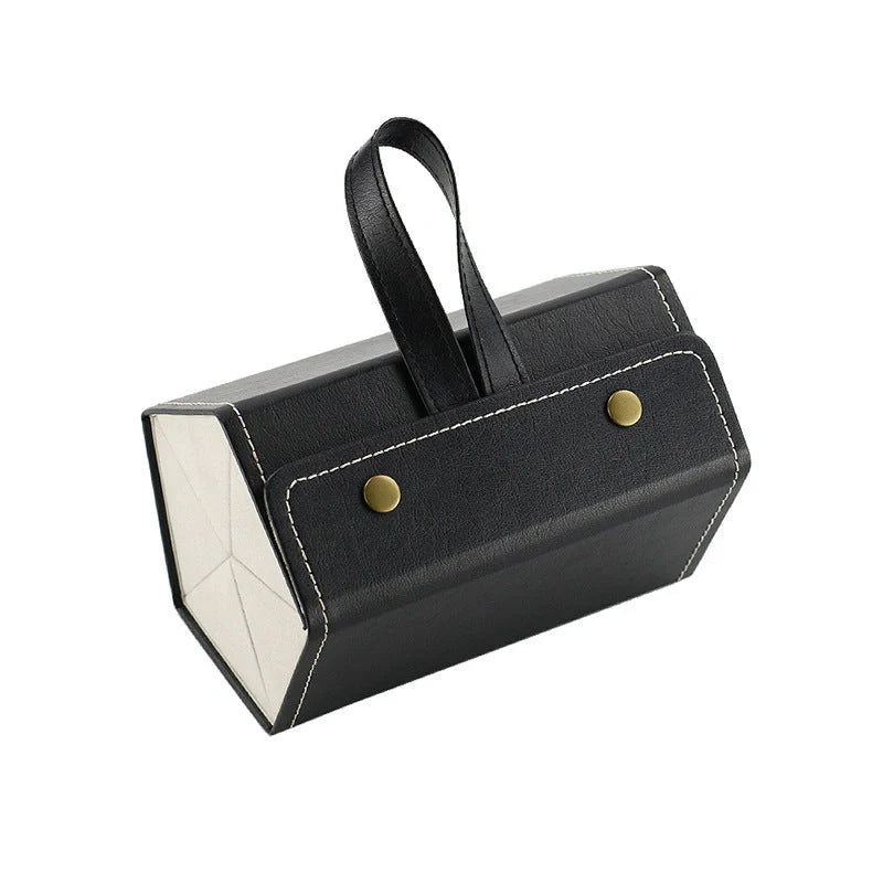 Foldable PU leather sunglasses and eyeglasses travel organiser case in black and brown
