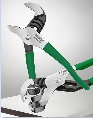 Professional water pipe wrench made from CR-V steel with multi-gear adjustable jaws in 8-inch 200mm, 10-inch 250mm, 12-inch 300mm, and 16-inch 400mm sizes for plumbing and mechanical work