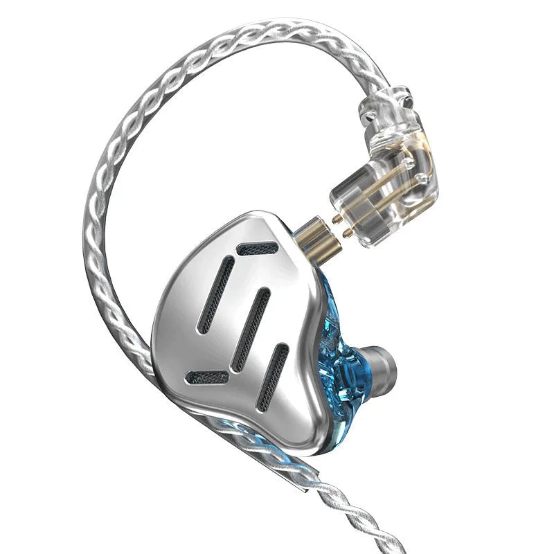 KZ ZAX silver blue in-ear headphones with L-bend 3.5mm plug and tangle-free cable