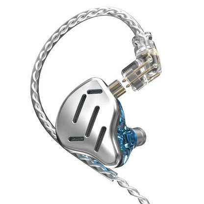 KZ ZAX silver blue in-ear headphones with L-bend 3.5mm plug and tangle-free cable