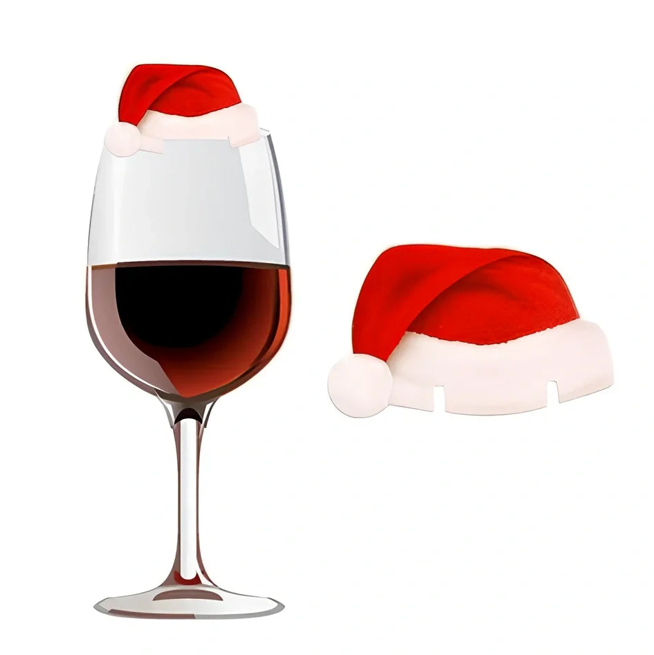 10 red Christmas Santa hats for wine glasses measuring 6x3.6cm each