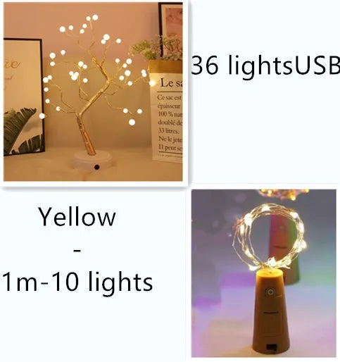 2 metre copper wire LED string lights with 20 warm white bulbs and wine bottle stopper for decorative lighting