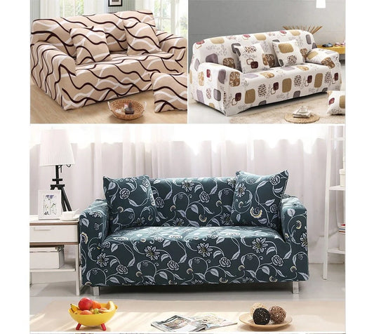Elastic sofa cover in navy blue with high-density fabric for stain protection