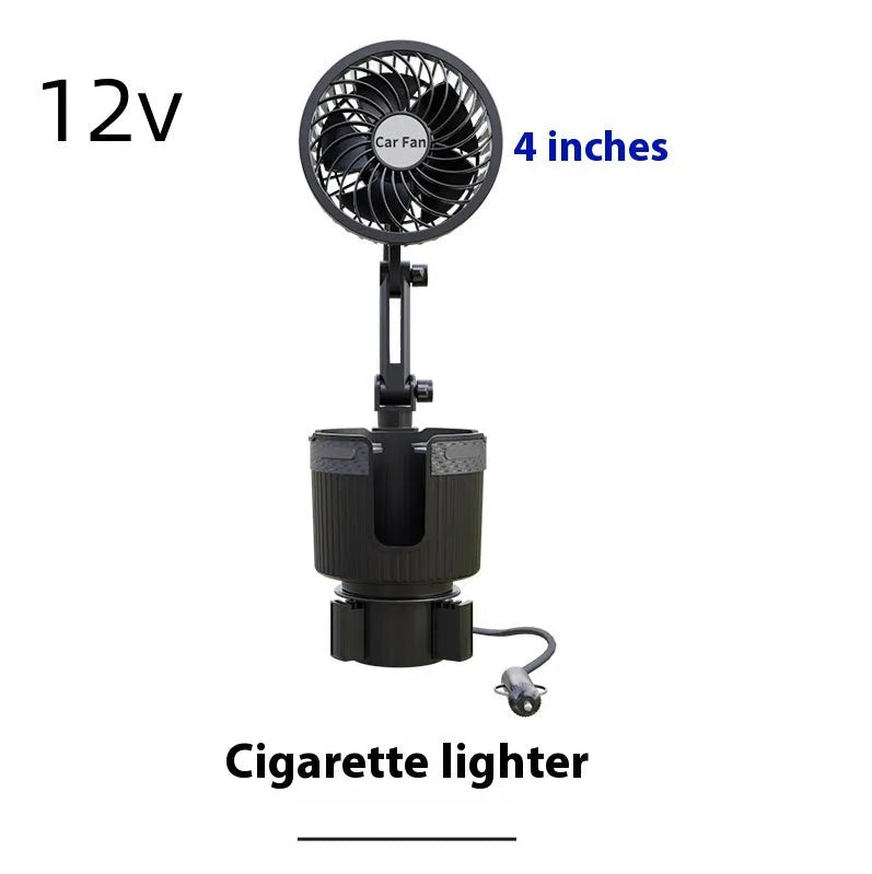 Car water cup holder fan in ABS, 4-inch or 6-inch size, with 12V, 24V, or 5V USB power options
