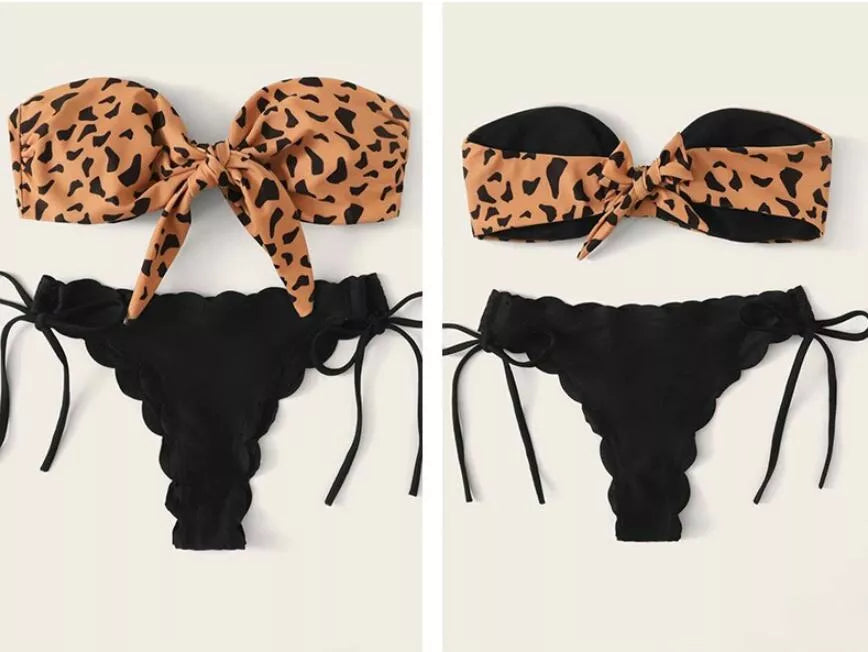 Women's leopard print split swimwear in sizes S to XL