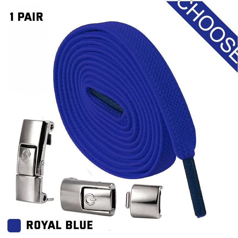 Press lock elastic shoelace with 8mm widened flat profile in assorted colours.