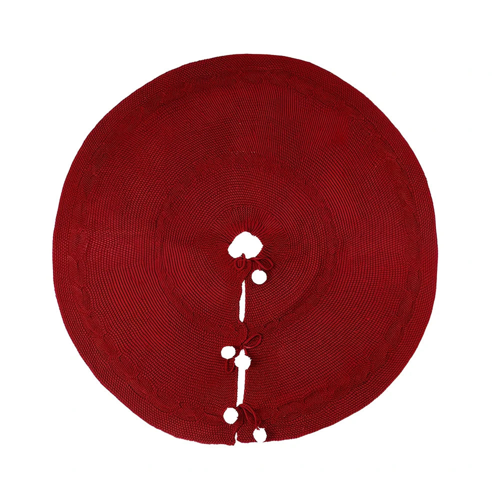 Wine red acrylic Christmas tree skirt, 120cm diameter, circular design for hiding tree bases