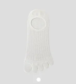 Pair of solid colour modal five-finger socks laid flat, showing toe separation and thin fabric texture.