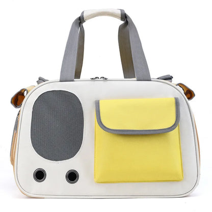 Portable foldable canvas pet bag in yellow, green, and black colour options