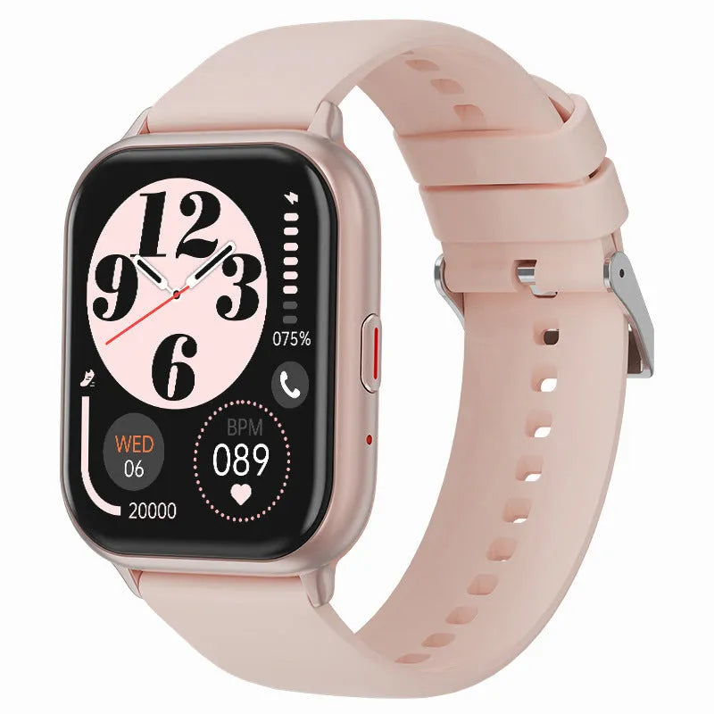 T17F smart watch with TFT screen, touch button, Bluetooth calling, sleep monitoring, in pink or black.