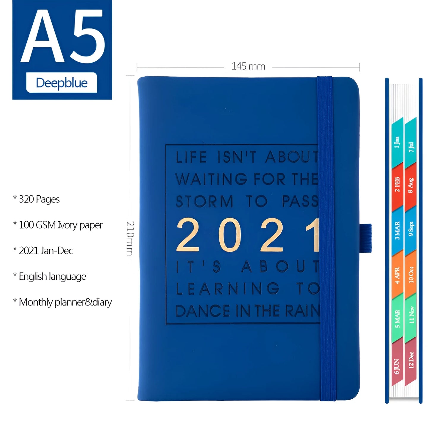 Daily planning clocking table calendar with imitation leather cover in blue, pink, red, yellow, or light blue.