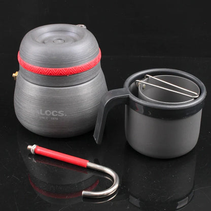 350ml aluminium alloy outdoor camping coffee pot with cups, grey