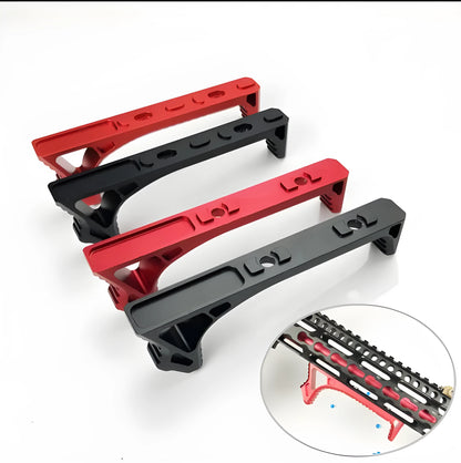 Metal hand stop accessory for Picatinny rail systems in black and red colour options