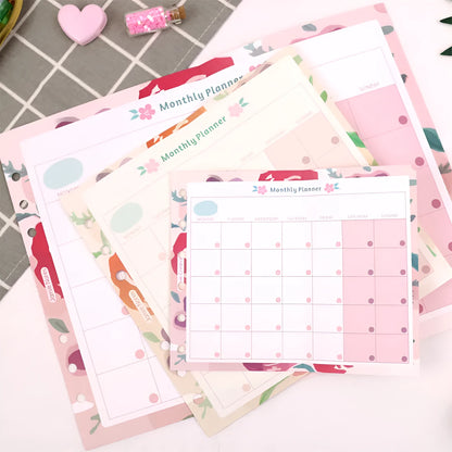 A7, A5, and A6 handbook loose-leaf refill pack showing floral and symphony tri-fold design options.