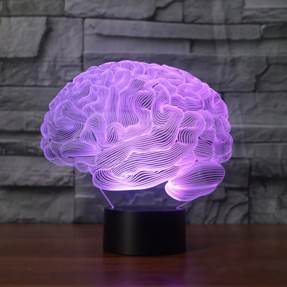 3D acrylic brain illusion LED lamp on black ABS base with remote control