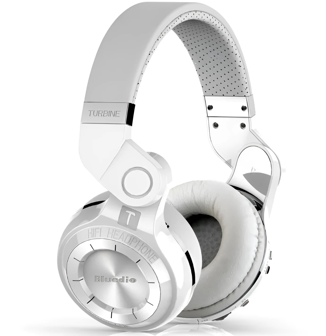 Blue String T2 Smart Edition 4.1 black and white over-ear Bluetooth headphones with folding metal headband.