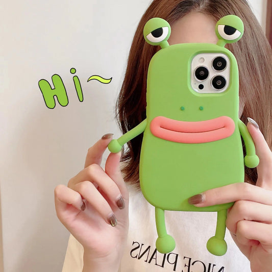 Cartoon Cute Shockproof Bumper Cover for iPhone with 3D frog design